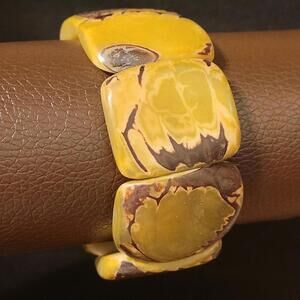 Boho Chic Brown and Green Chunky Rectangle Stretch Bracelet